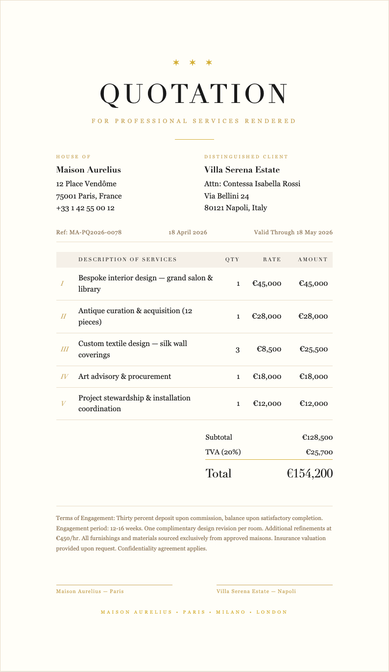 Luxury premium quotation